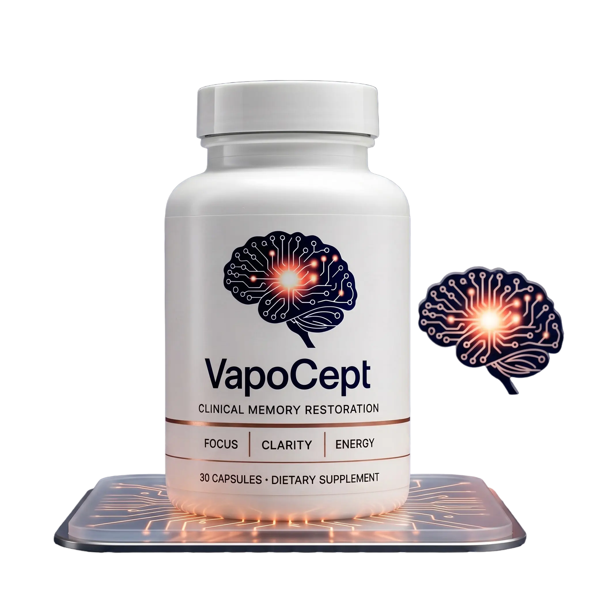 VapoCept brain support capsules with 100% satisfaction guarantee seal